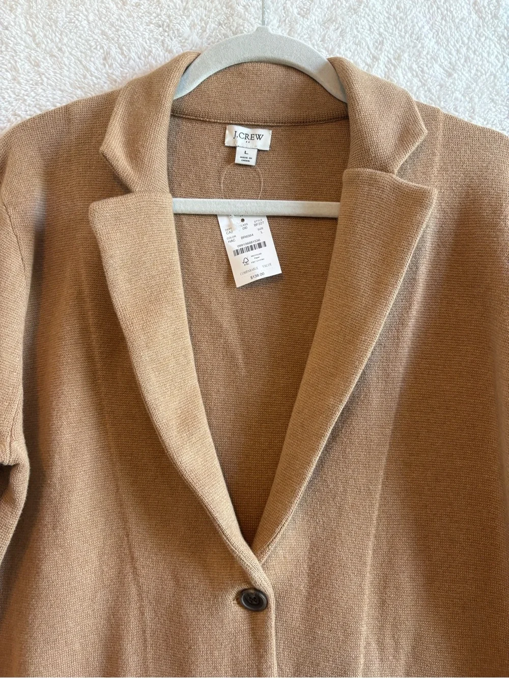 J. Crew Factory Schoolboy Sweater Blazer Heather Acorn 100% Cotton Large NWT